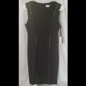 NWT Black Calvin Klein Midi dress with gold accent